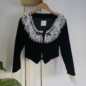 Black Velvet Top with Lace Collar